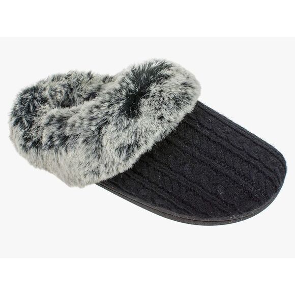 IZOD black fuzzy slippers size 7/8 - Picture 1 of 7